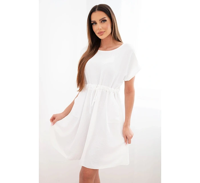 Dámské šaty s krátkým rukávem a vázáním v pase bílá