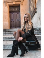 dámské boty na podpatku s třásněmi a zateplené černé model 21757532 - Boto