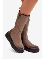 Zazoo 70121 Kožené Dámské Kozačky S Vlnou Tmavě Béžové Zazoo 70121 Kožené Dámské Kozačky S Vlnou Tmavě Béžové