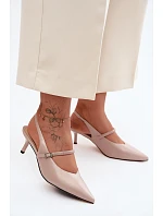 Kožené Lodičky Sandály Na Podpatku S Páskem D&A CR61-3046 Béžové