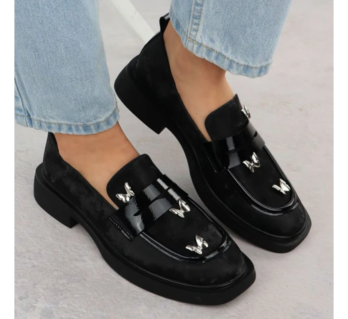 Dámske topánky lords s motýľmi čierne Potocki SZ12650