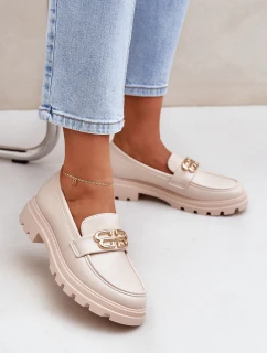 Mokasyny Damskie Ze Złotym Detalem Beżowe Trionna