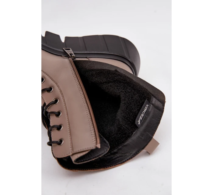 Botki Workery Damskie Na Platformie Ocieplane Vinceza 58588 Ciemnobeżowe