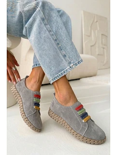 Kožené semišové dámské polobotky model 22044841 Šedé - VINCEZA