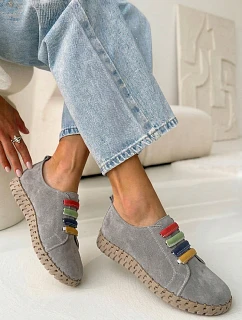 Kožené semišové dámské polobotky model 22044841 Šedé - VINCEZA