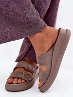 Dámske semišové kožené papuče na platforme Vinceza 66916 Dark beige