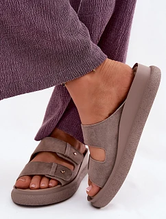 Kožené semišové dámské pantofle na platformě Vinceza 66916 Tmavě béžové