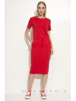 Dámske šaty na denné nosenie so zaväzovaním v páse červené - Červená - Makadamové