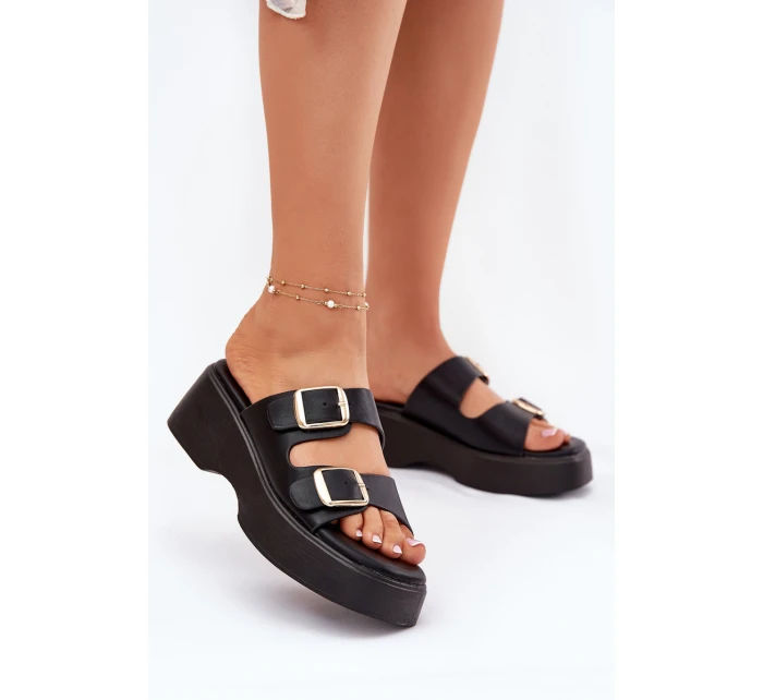 Dámské Klapky Na Klínu A Platformě S Přezkami Černé model 21697267 - Boto