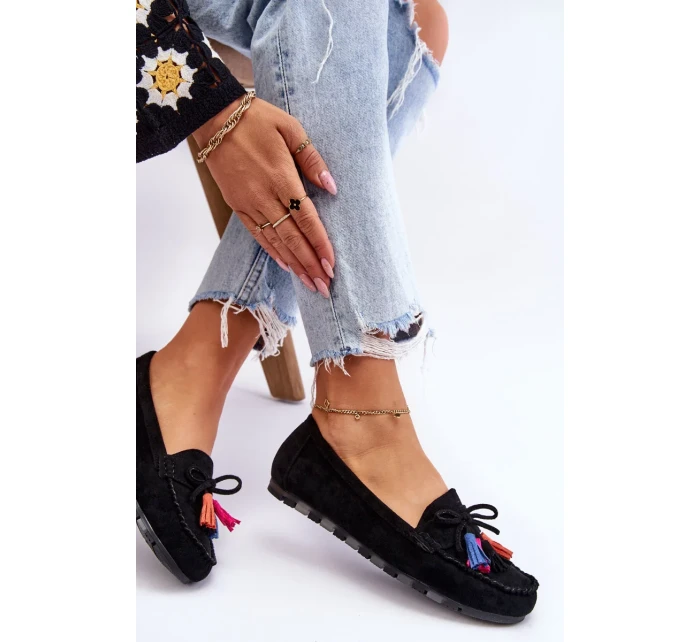 Semišové Mokasíny S Mašlí A Třásněmi Černá Dorine