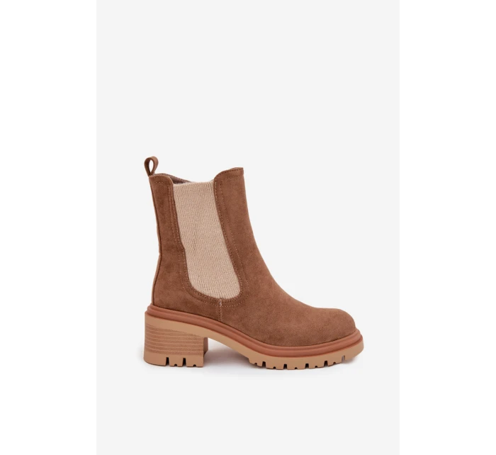 Dámske členkové topánky Zoralia na klinčeku - tmavo béžové