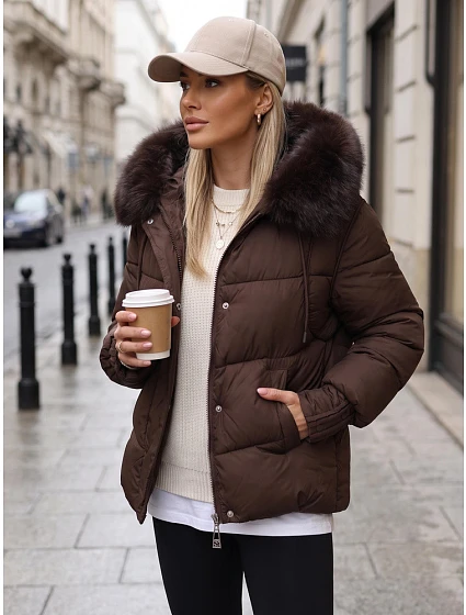 Pikowana kurtka damska z kapturem brązowa model 22371770 - FashionStreet