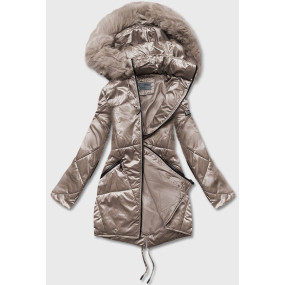 Béžová dámska bunda s kapucňou pre prechodné obdobie (B8091-12)
