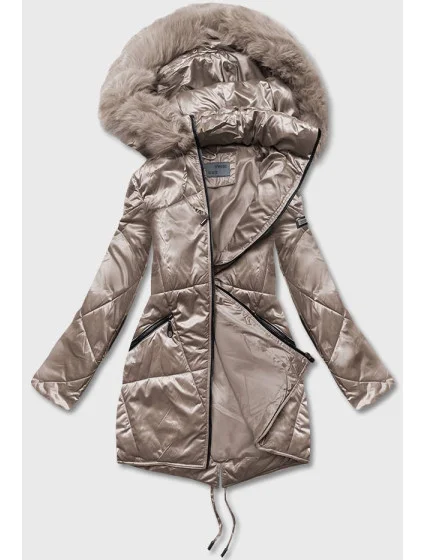 Dámska prechodná bunda s kapucňou béžová (b8091-12)