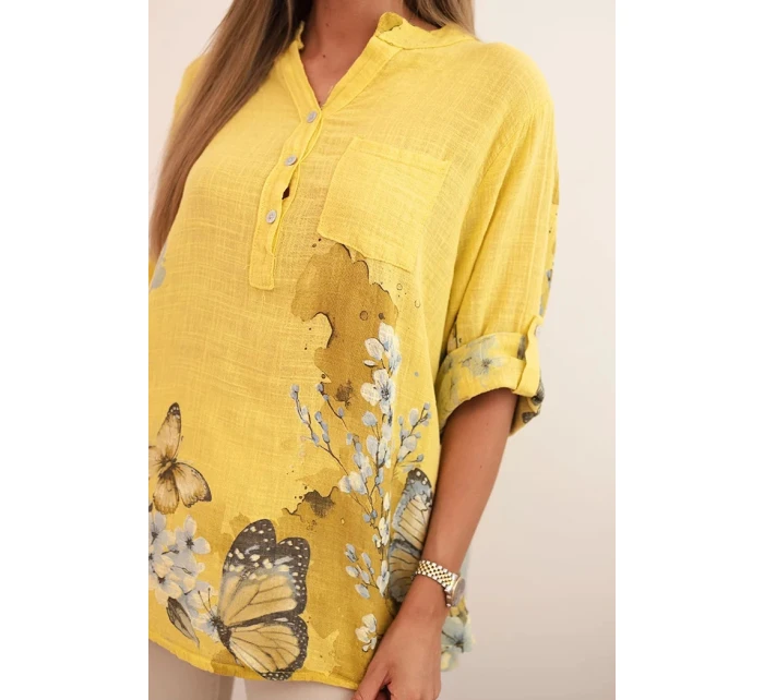 Dámska bavlnená košeľa na gombíky s vreckom na kiwi