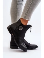 Damskie Botki Na Płaskim Obcasie Z Zamkiem Czarne Loratie Damskie Botki Na Płaskim Obcasie Z Zamkiem Czarne Loratie
