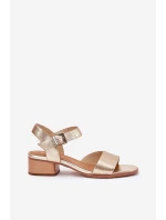 Kožené Dámské Sandály Na Podpatku model 21694741 Zlaté - Maciejka