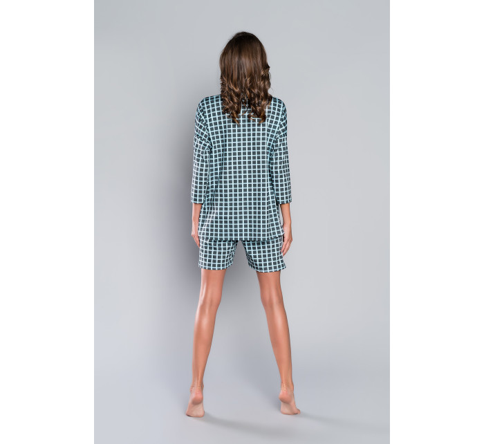 Savitri Pyžamo s 3/4 rukávmi, krátke nohavice - potlač/modrá