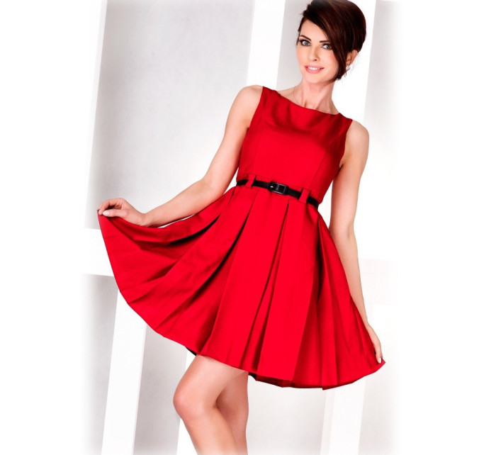 Dámske spoločenské šaty FOLD so skladmi a opaskom stredne dlhé červené - Červená - Numoco