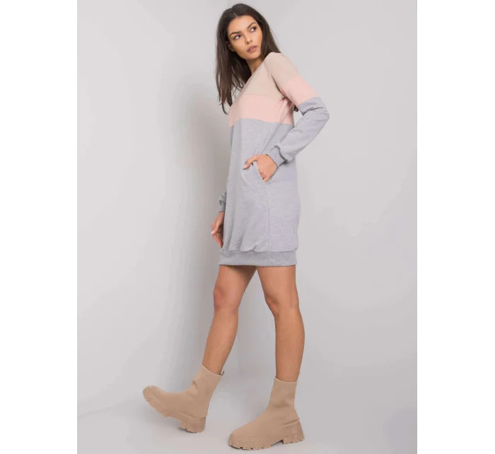 Béžová/ružová/sivá trojfarebná dámska dlhá mikina s vreckami (5869) Béžová/ružová/sivá trojfarebná dámska dlhá mikina s vreckami (5869)