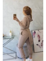 Mikinová súprava s dlhšou stranou tmavo béžová