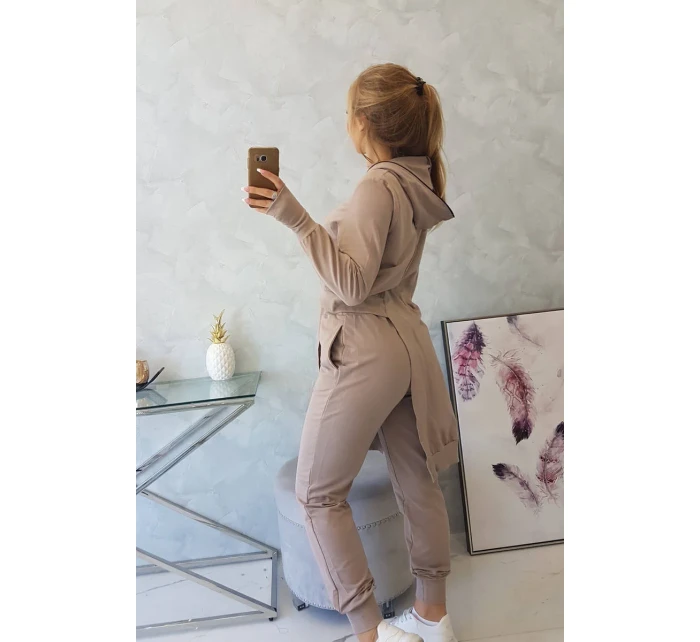 Mikinová súprava s dlhšou stranou tmavo béžová