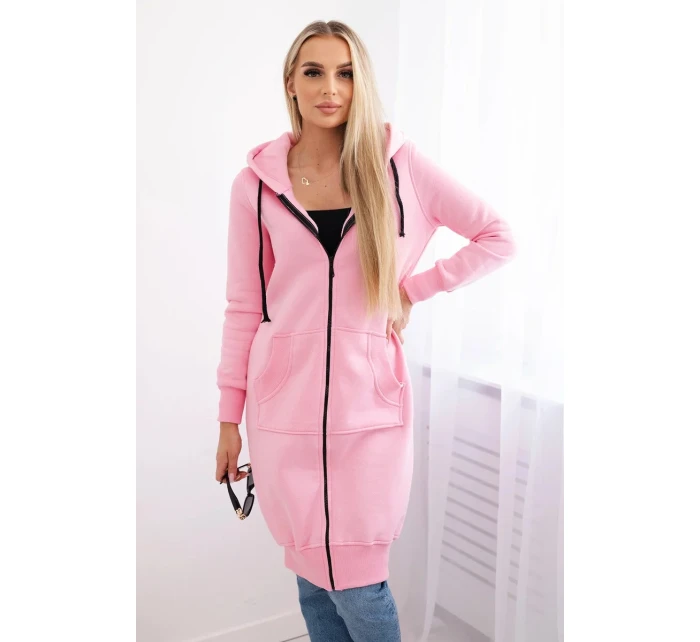 Zateplená dlouhá mikina s kapucí v barvě světle růžová Zateplená dlouhá mikina s kapucí v barvě světle růžová