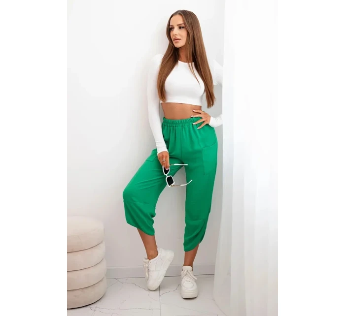 Nohavice so širokými nohavicami a vreckami zelené Nohavice so širokými nohavicami a vreckami zelené