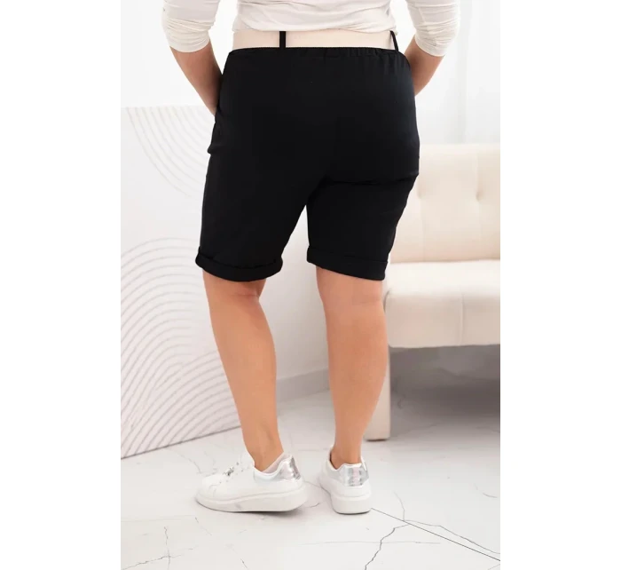 Dámské bavlněné šortky Plus Size s páskem černý