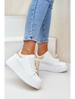 Sneakersy Damskie Na Platformie Z Ozdobami Biało-Złote Lerissna