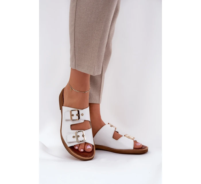 Kožené Ploché Sandály S Přezkami Bílé model 21686308 - Zazoo