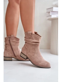 Béžová zateplená členková obuv Elletinnia s nízkym podpätkom a remienkami