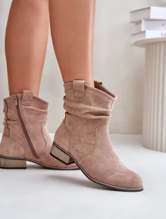 Béžová zateplená členková obuv Elletinnia s nízkym podpätkom a remienkami