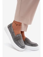 Kožené Semišové Polobotky Dámské Na Platformě  Tmavě Šedé model 22126225 - VINCEZA