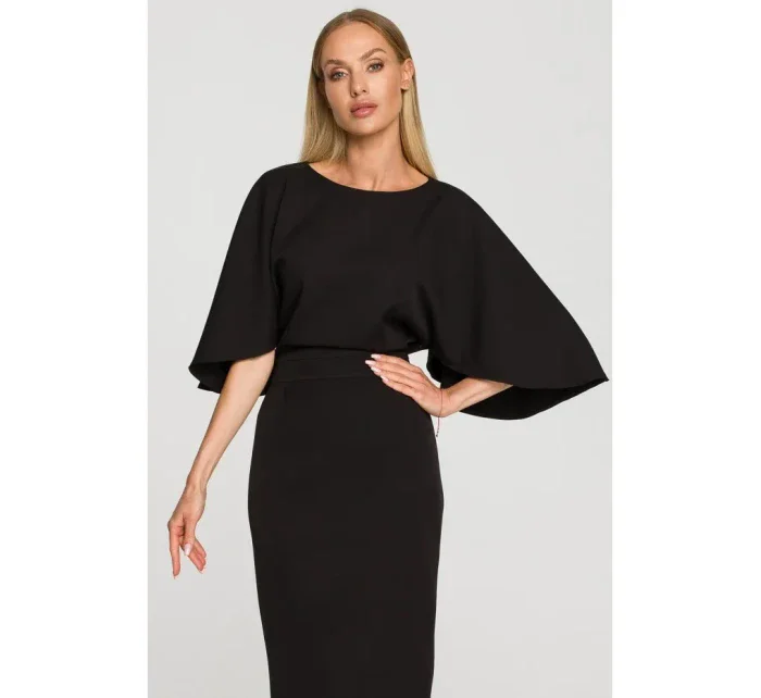 M700 Puzdrové šaty s kimonovými rukávmi - čierne