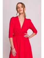 S404 Pletené šaty s opaskom na zaväzovanie - červené S404 Pletené šaty s opaskom na zaväzovanie - červené