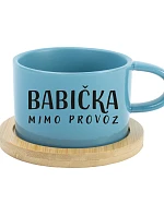 BABIČKA MIMO PREVÁDZKY – modrý hrnček s makrónkou, 200 ml