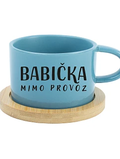 BABIČKA MIMO PREVÁDZKY – modrý hrnček s makrónkou, 200 ml