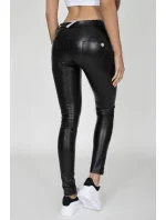 Dámske nohavice Hugz Black Faux Leather Mid Waist - HUGZJEANS Dámske nohavice Hugz Black Faux Leather Mid Waist - HUGZJEANS