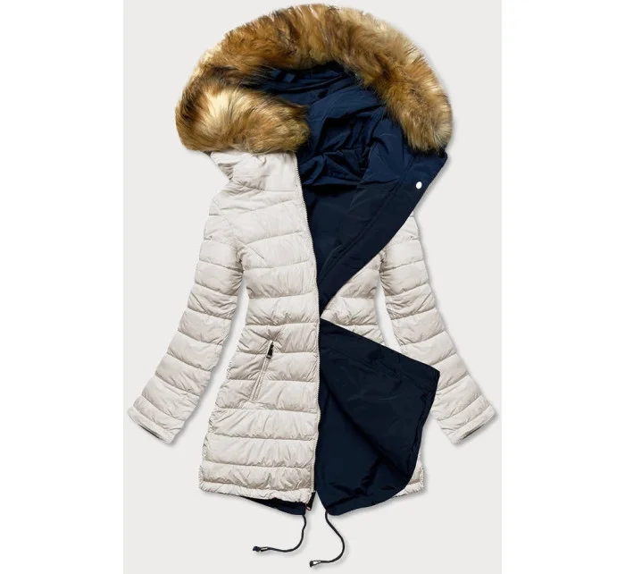 Tmavomodrá a biela obojstranná dámska zimná bunda (m-21508)