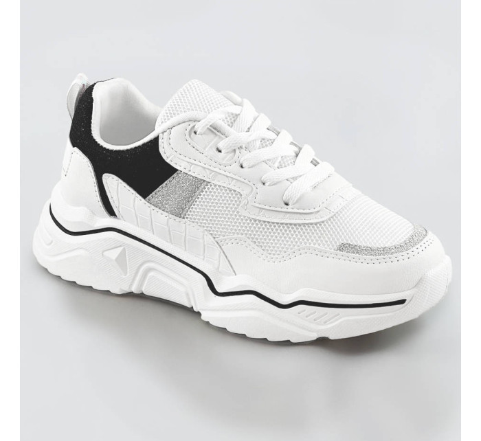 Bielo-čierne dámske sneakersy s brokátovými vsadkami (LU-2)