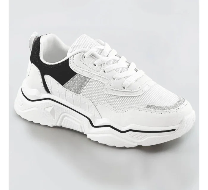 Bielo-čierne dámske sneakersy s brokátovými vsadkami (LU-2) Bielo-čierne dámske sneakersy s brokátovými vsadkami (LU-2)