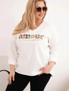 Dámska mikina s výstrihom do V s nápisom ecru