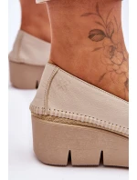 Skórzane Tenisówki Na Koturnie Maciejka 5814A-10 Beżowe