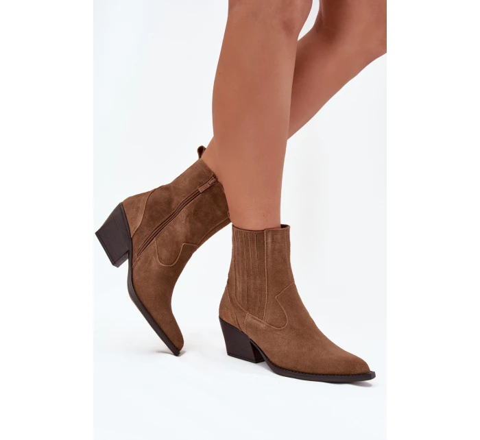 Dámska zateplená členková obuv Dylira na podpätku - ťava, semiš Dámska zateplená členková obuv Dylira na podpätku - ťava, semiš