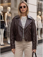 Dámska bunda v štýle „Ramones“ z ekologickej kože, hnedá, FashionStreet TY5920 Dámska bunda v štýle „Ramones“ z ekologickej kože, hnedá, FashionStreet TY5920