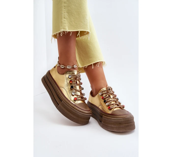 Damskie Trampki Na Platformie GOE NN2N4055 Złote Damskie Trampki Na Platformie GOE NN2N4055 Złote