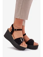 Dámské Sandály Na Klínu S Přezkou Černé model 21696177 - Boto Dámské Sandály Na Klínu S Přezkou Černé model 21696177 - Boto