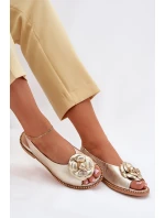 Kožené Ploché Sandály S Ozdobou model 21701887 Zlaté - CheBello