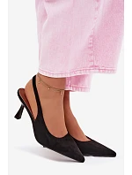 Dámské sandály na jehlovém podpatku z imitace semiše Černé model 22107100 - Boto